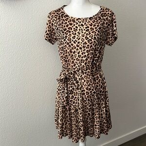 NEW Rebecca Taylor Short Sleeve Leopard Print Linen Dress - Size Small